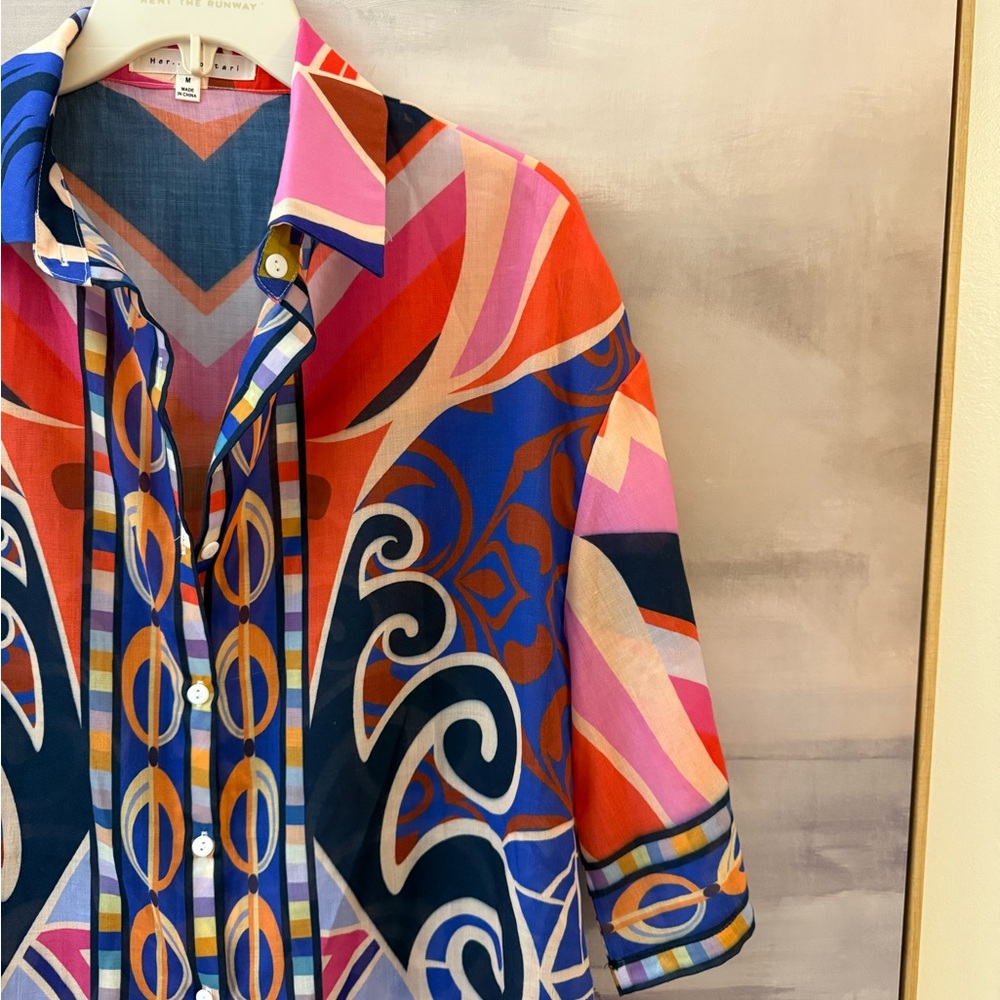 Colorful Geometric Patterned Button Up Resort Tunic - Picture 2 of 8